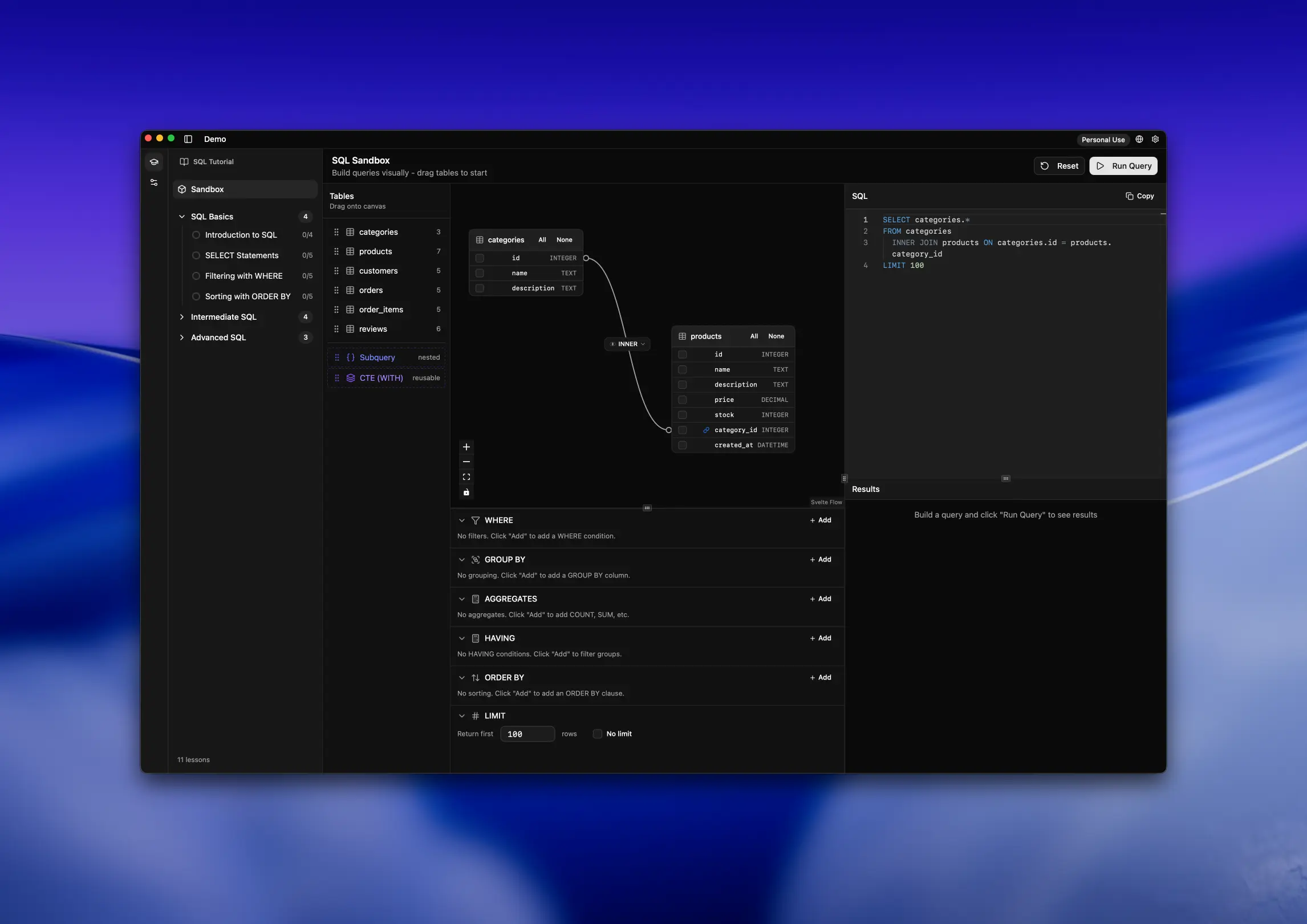 Visual Query Sandbox